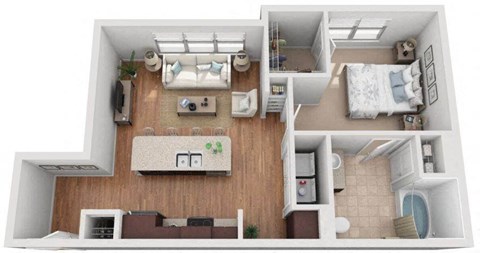 1 Bed 1 Bath Floor Plan | 712 Sq. Ft. at Mockingbird Flats Apartments in Dallas, TX